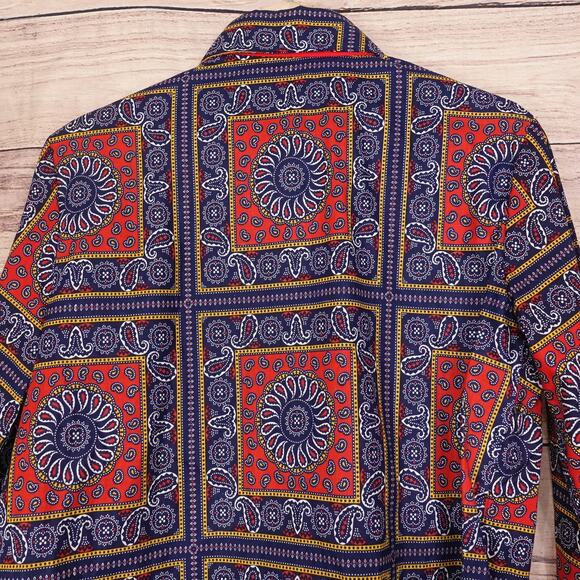 Vintage Permanent Press Shirt Womens Large? Paisley Western Bandana 70s - Picture 5 of 7